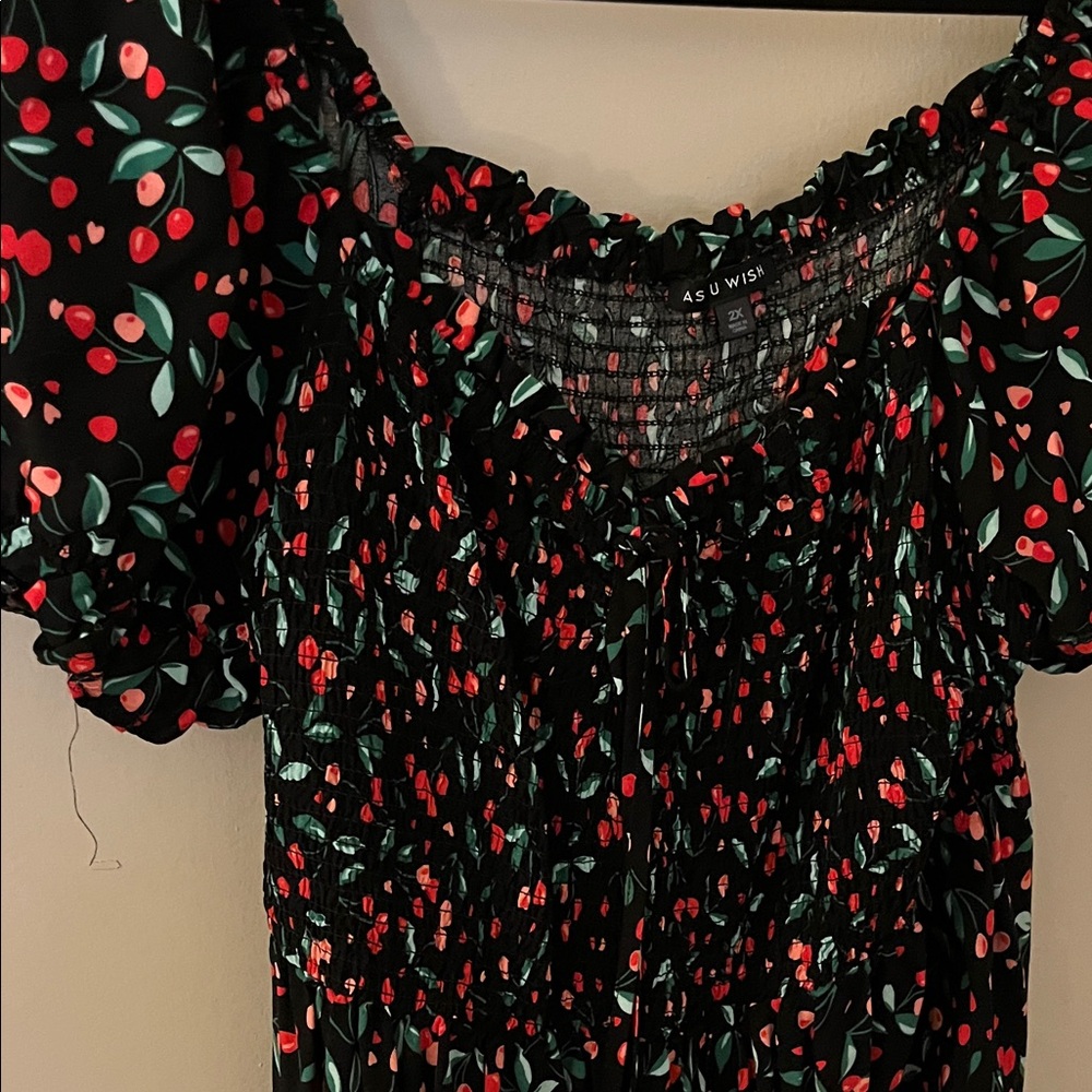 As U Wish Black Dress with Red and Green Floral Pattern - Picture 3 of 3
